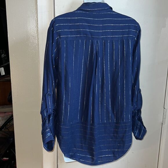 ANTHRO CLOTH & STONE Metallic Striped Linen Blend Blouse-S - Picture 5 of 10